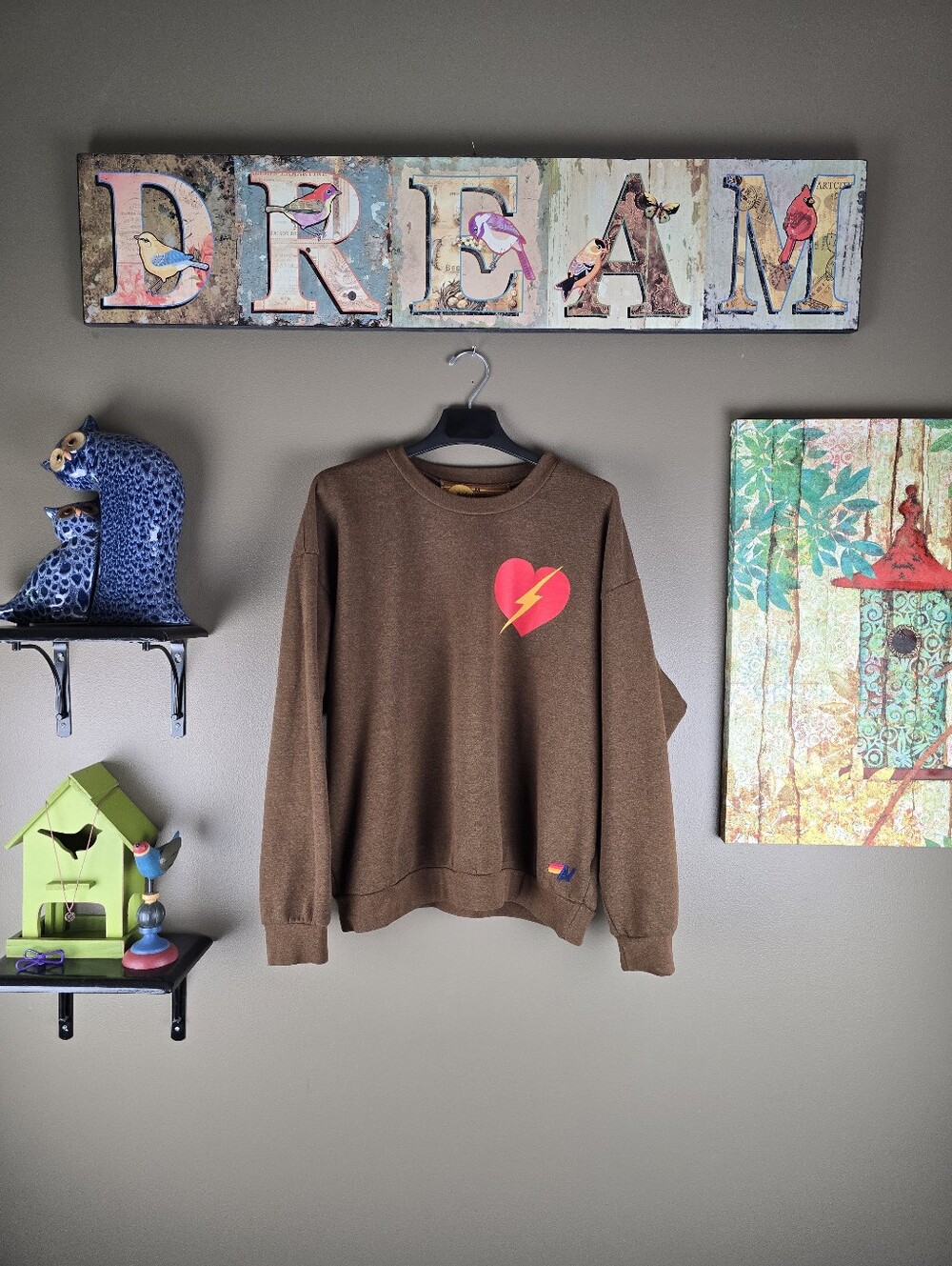 Aviator Nation Bolt Heart Crewneck Sweatshirt Medium